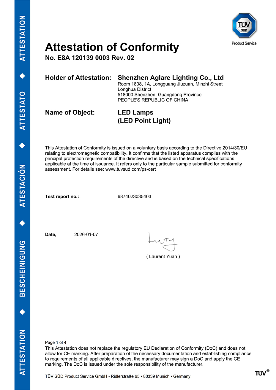 j9国际站备用照明发光字装璜led灯泡通过TUV CE(EMC)认证